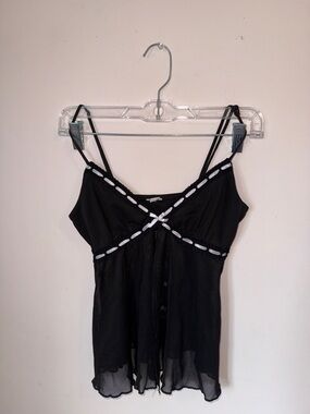Black Sheer Babydoll Cami with White Trim